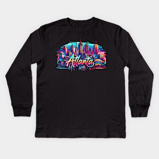 Atlanta Georgia USA Neon Graffiti Retro Airbrush 90s Kids Long Sleeve T-Shirt